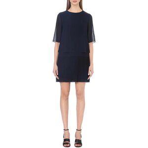 Reiss Navy Pleated Short Sleeve Chiffon Dress Size 2